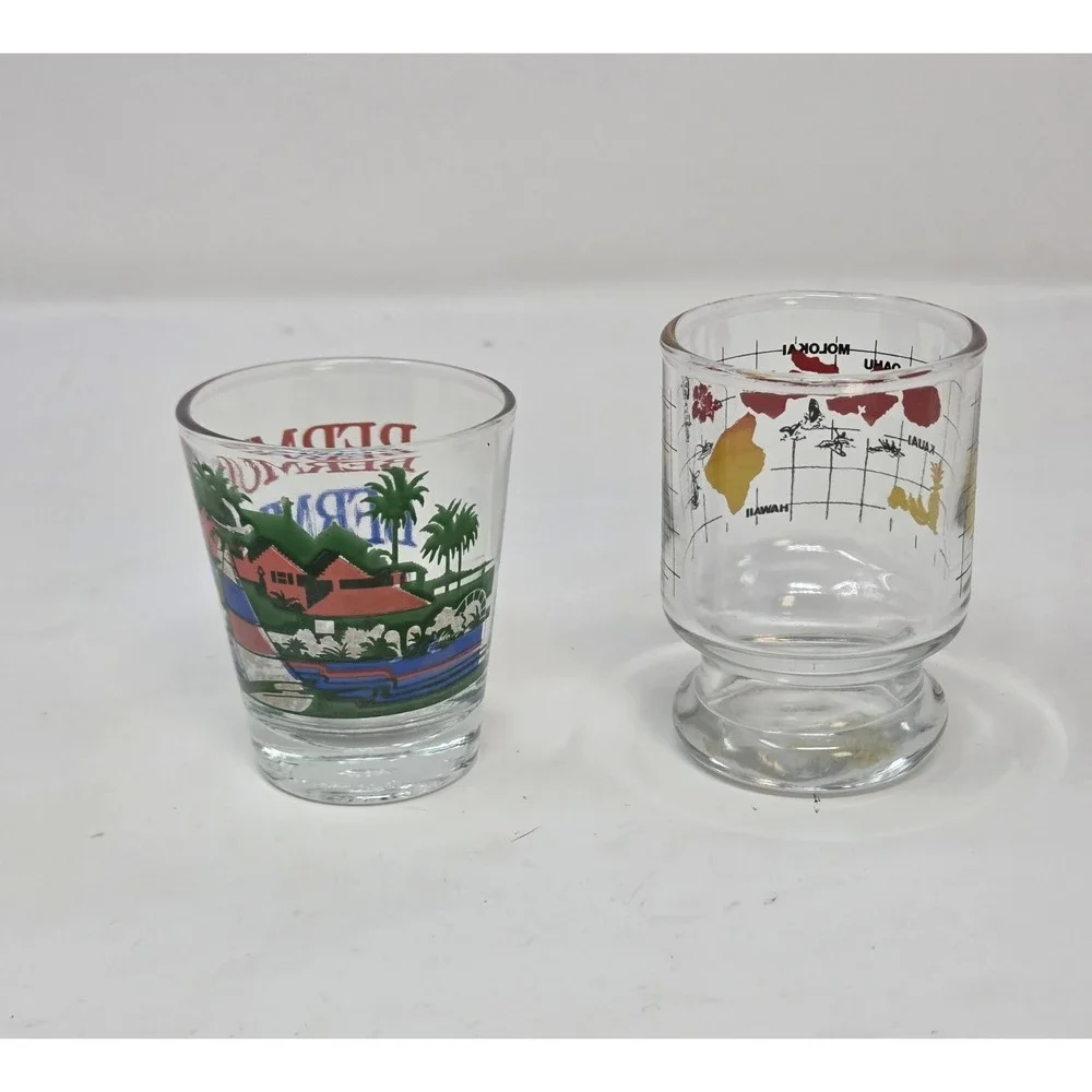 Bermuda & Hawaii Souvenir Shot Glass Lot of 2 Retro Barware Travel Collectible